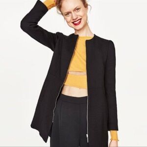 Zara Light Weight Faux-Suede Long Jacket with Full Silver Zipper